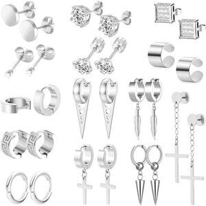 14 Pairs Earrings for Men, Black Stud Earrings, Hoop Earrings for Men, Trendy